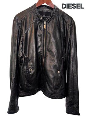DIESEL Men's Leather Motorcycle Jacket in Black - L